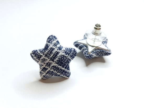 Preview: Stern Stoff Knopf Ohrstecker Button blau